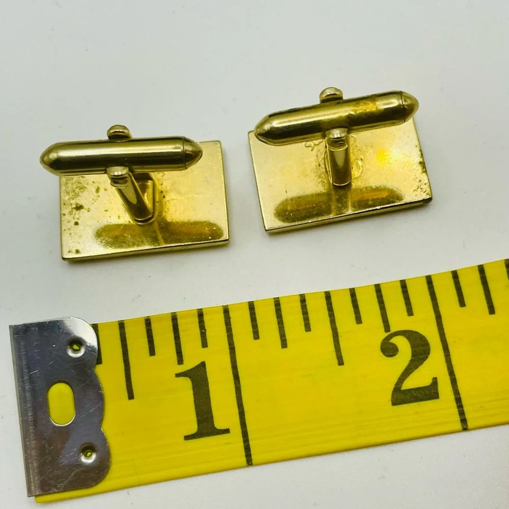 SWANK Vintage Gold Tone Diagonal Stripe Rectangular Cuff Links